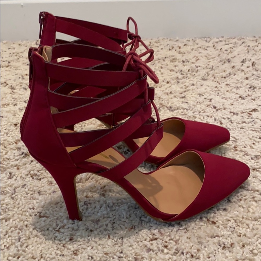 Glaze burgundy maroon wine red lace up heels 7